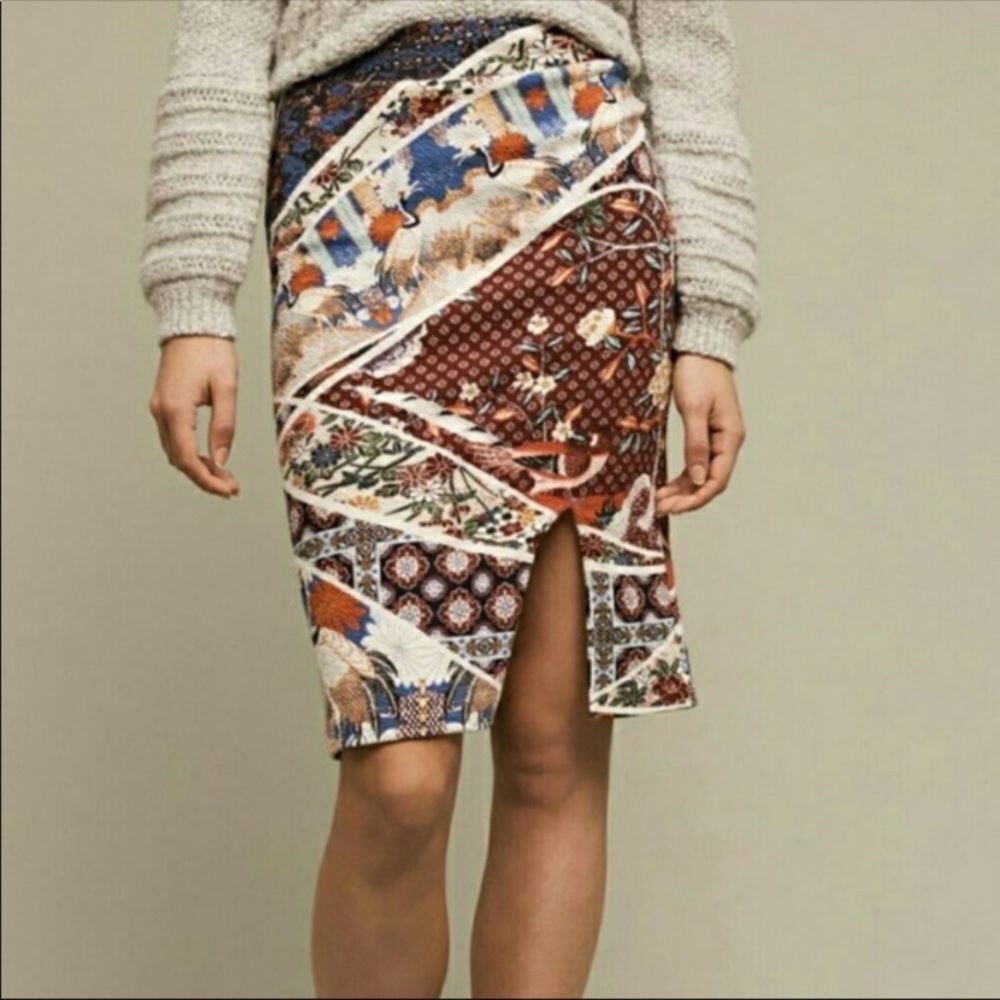 Maeve Vianna Asian Crane Pencil Skirt